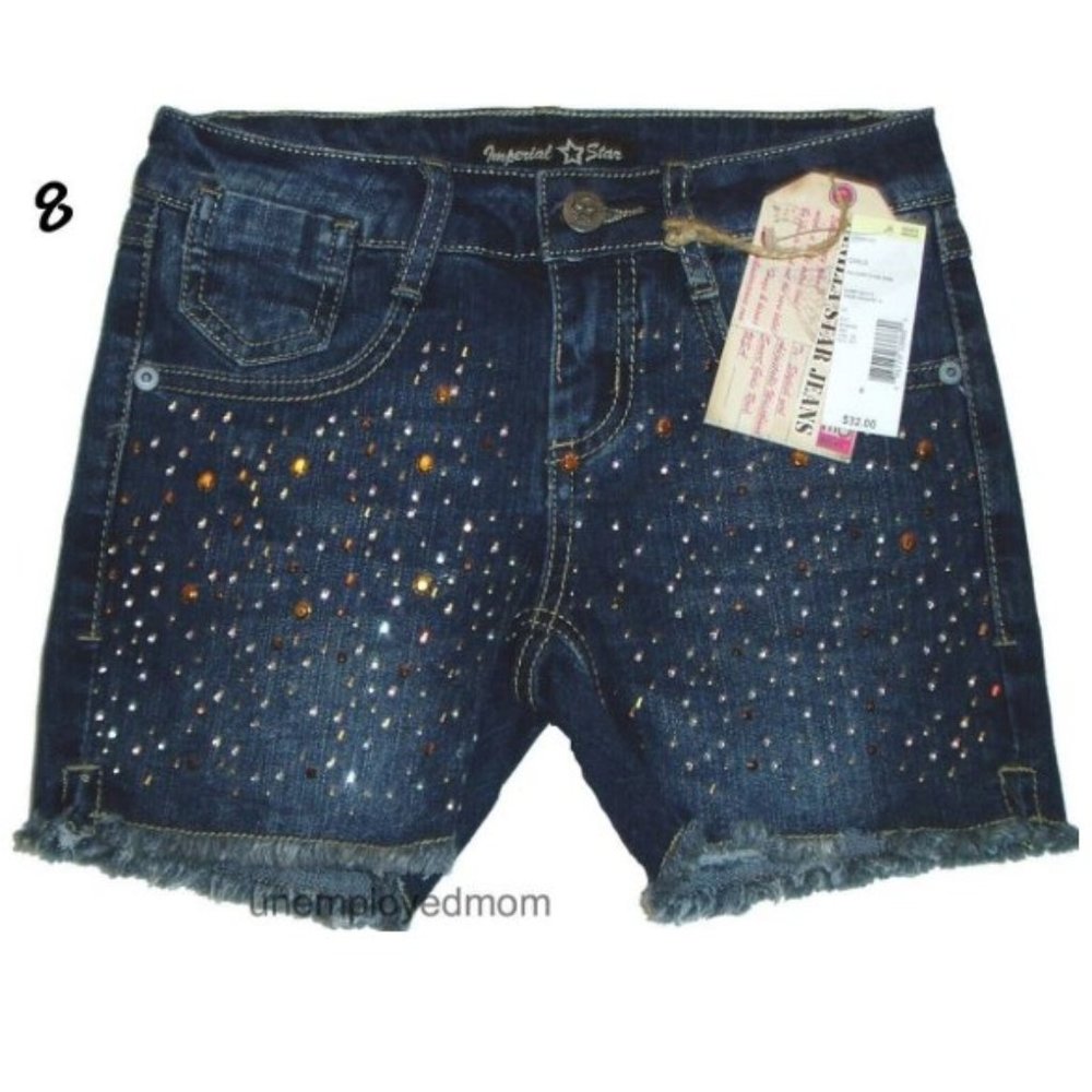 Girls Shorts Summer Short Pant Trouser Adjustable Waist Rhinestones Stud Glam